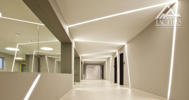 The application of linear lights in the false ceiling of knauf